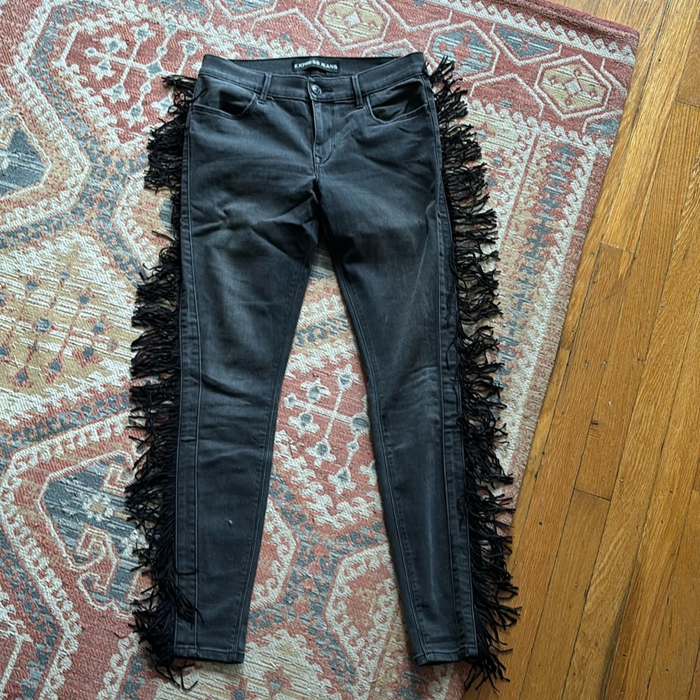 Express Jeans fringe mid-rise jegging